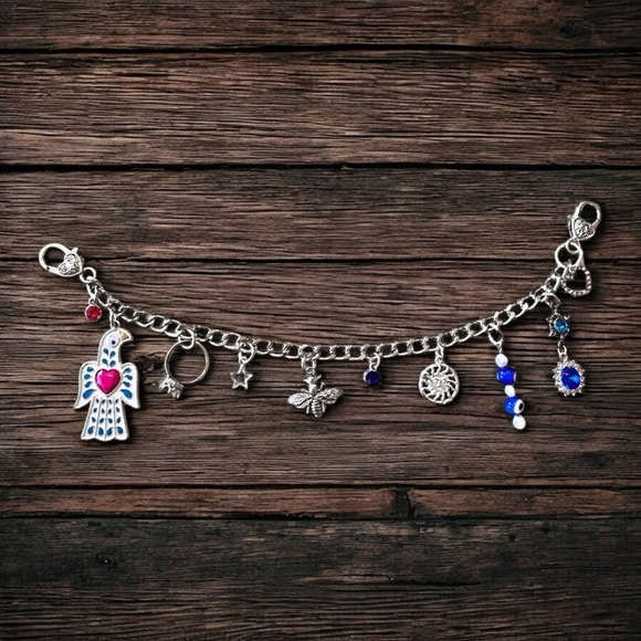 Bag chain Bag charm Silver toned New and Vintage charms Unique One of a kind 11” - Picture 11 of 16